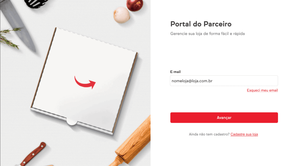 tela de login do portal do parceiro ifood.