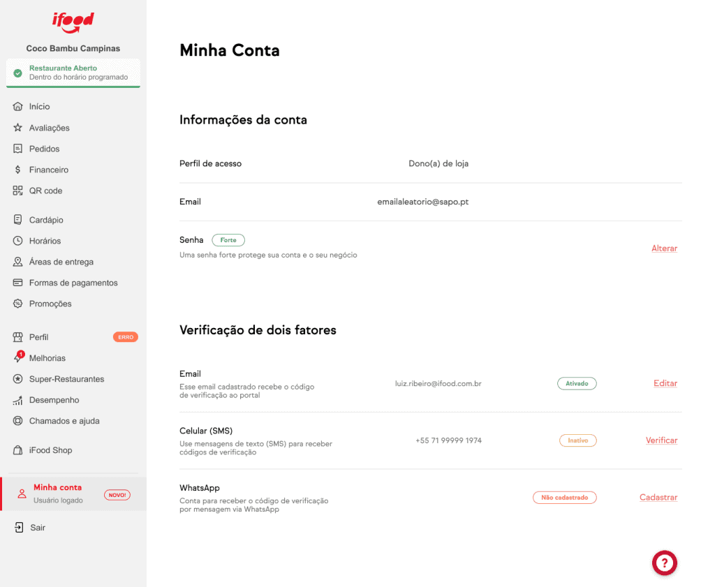 Autenticação de dois fatores: segurança no Portal do Parceiro iFood