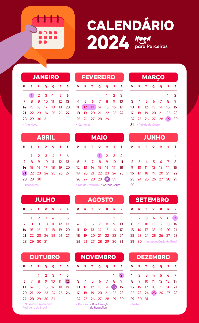 Feriados 2024: calendário completo com as folgas do ano