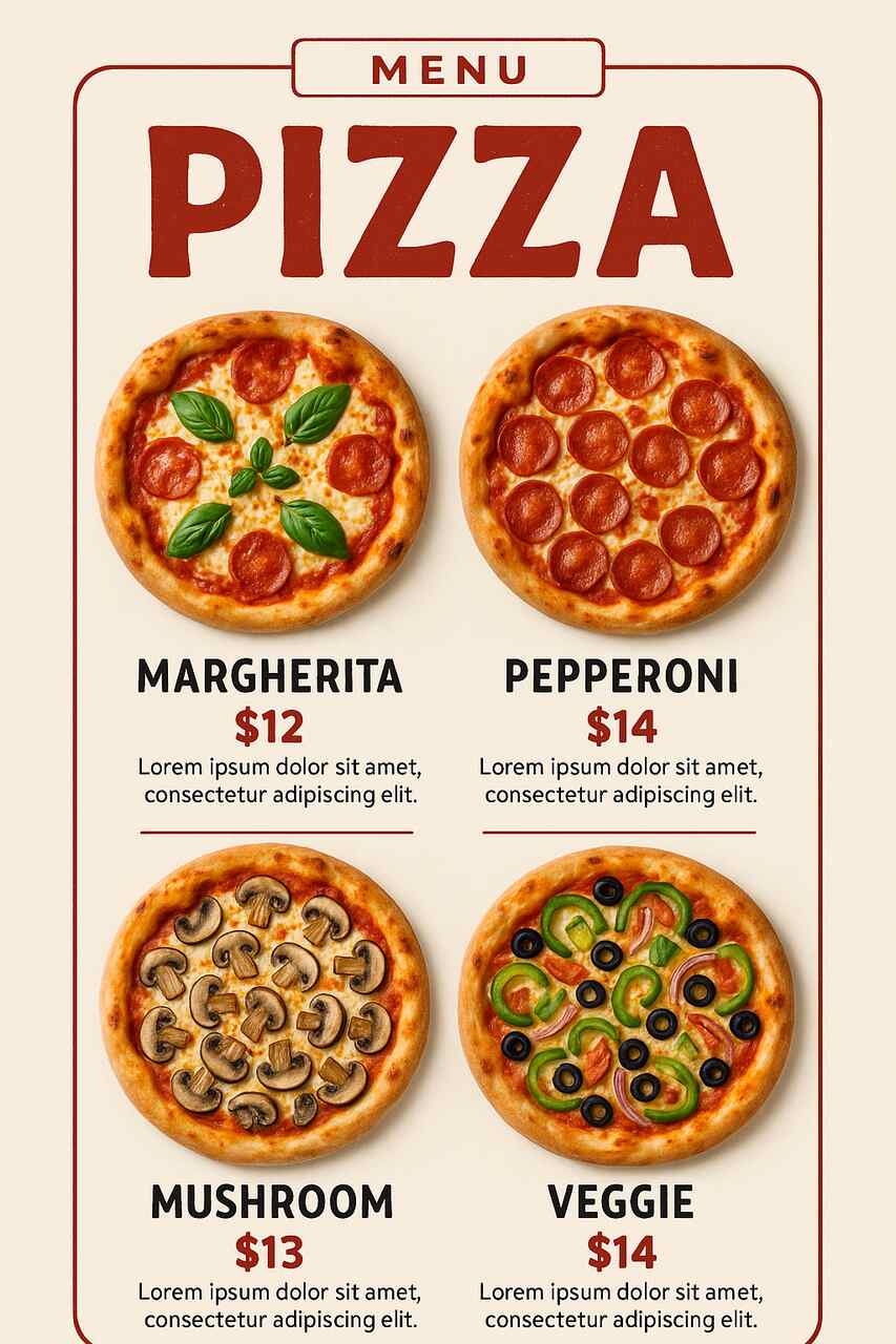 cardapio para pizzaria para editar