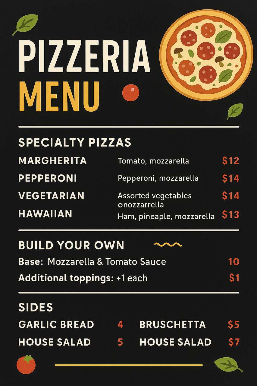ideias de cardapio para pizzaria